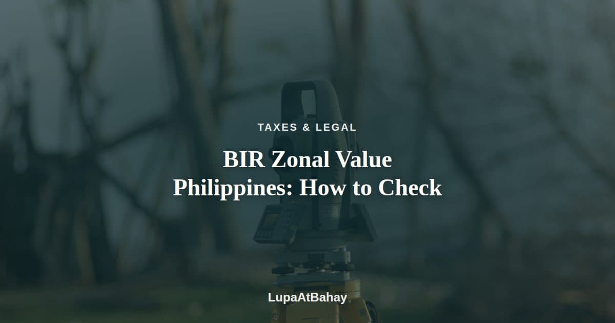 A total station surveying instrument set up outdoors at a construction site, under the headline “BIR Zonal Value Philippines: How to Check”.