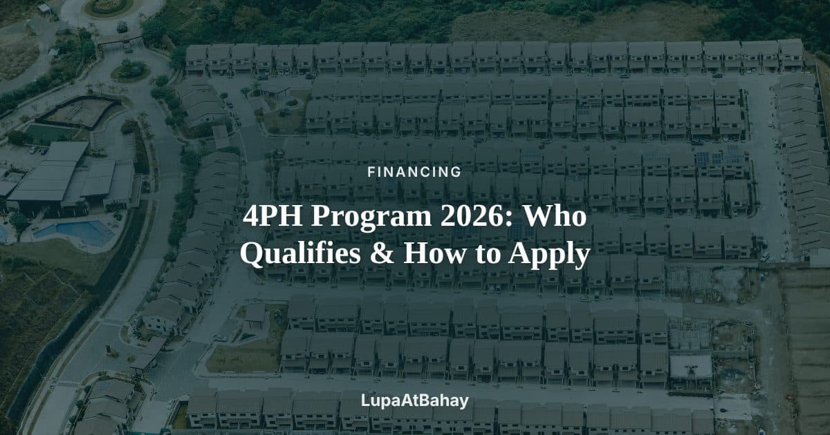 Aerial view of rows of identical townhouses in a large housing development, under the headline “4PH Program 2026: Who Qualifies & How to Apply”.